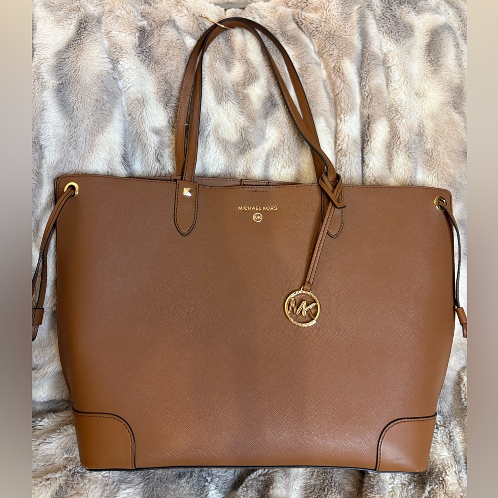Michael Kors Brown Saffiano Leather Tote with Gold Hardware